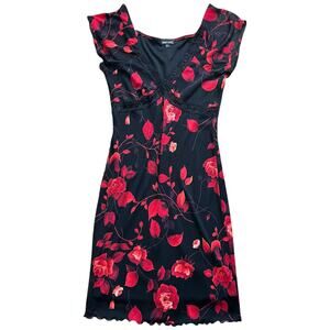 90s Y2K Wet Seat Floral Rose Print Lace Midi Dress Women’s Large Lettuce Hem